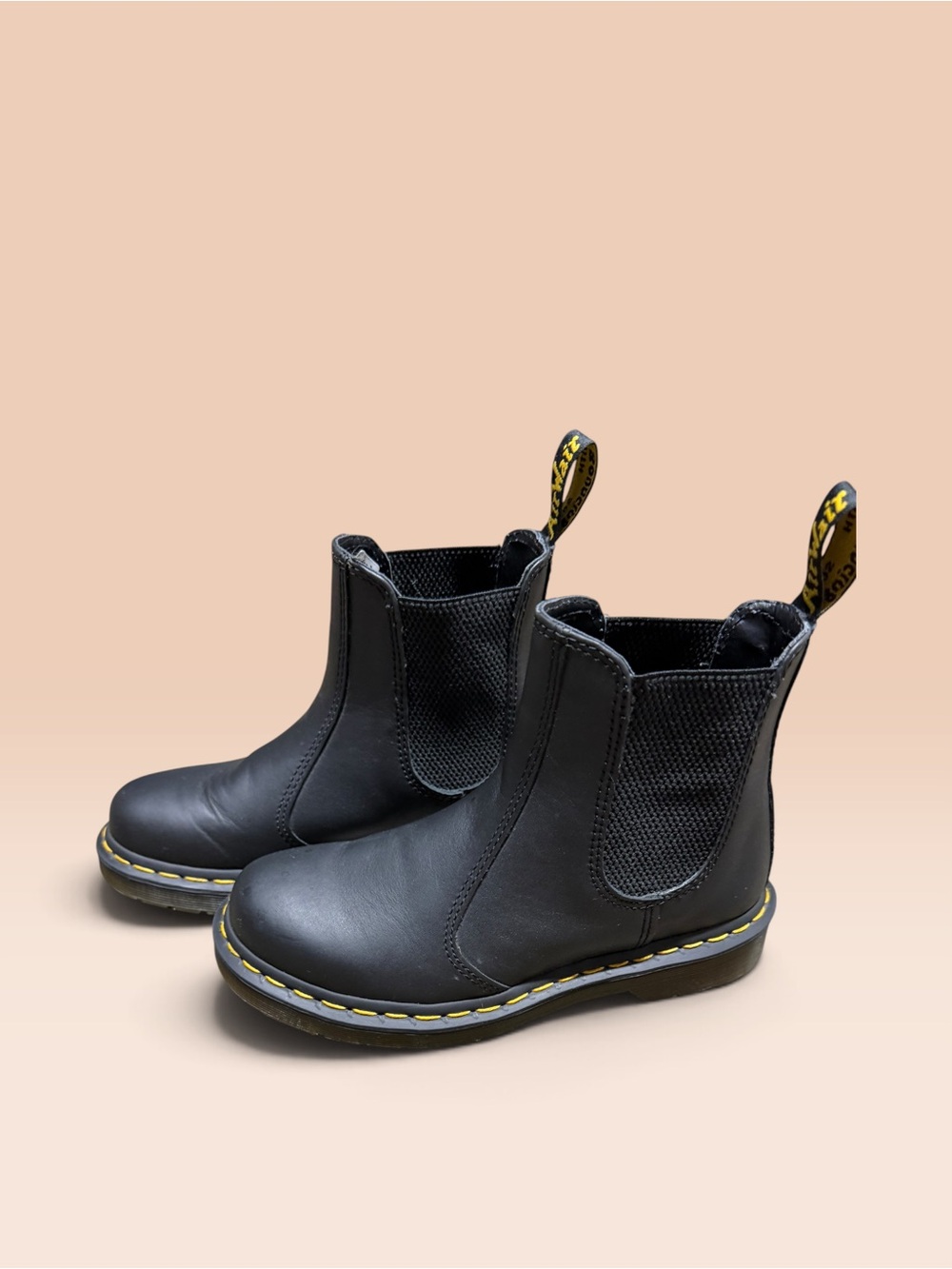 Doc.Martans Black Leather Chelsea Boots with Yellow Stitching - women - Picture 4 of 5